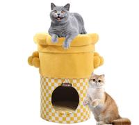 Lit De Grotte pour Chat, Lit Niche pour Chat D'Intérieur, Maison Niche pour Chat 2 Niveaux avec Coussin Moelleux en Peluche, Convient Aux Chatons Et Petits Chiens,Jaune