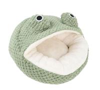 Lit de Grotte pour Chat, Lit pour Animal de Compagnie en Forme de Grenouille, Lit à Capuche en Peluche pour Chat, Sac de Couchage Semi-fermé pour Chiots et Chatons D'intérieur (L)
