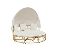 vidaXL Lit de repos d'extérieur avec auvent et coussins en résine tressée