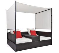 Lit de jardin avec auvent - vidaXL - 190x130 cm - Résine tressée - Baldaquin réglable - Table à thé amovible