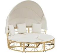 vidaXL Lit de Repos d'extérieur avec auvent et Coussins résine tressée, lit de Salon de Jardin, lit de Bronzage, lit de Repos, Chaise Longue, transat