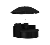 Lit de Jardin avec Parasol Chaise Longue de Jardin Bain de Soleil Patio Terrasse Extérieur Protection contre les UV Résine Tressée Noir