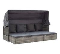 vidaXL Lit de Jardin avec Toit Chaise Longue de Patio Bain de Soleil de Terrasse Transat d'Extérieur Gris Mélangé Résine Tressée