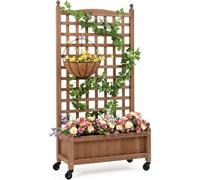 Lit de jardin vertical avec treillis et roues - Jardinière mobile pour plantes grimpantes - Idéal pour les petits espaces et les jardins urbains