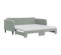 Lit de Jour 2 en 1 avec Gigogne et 2 Matelas, 90x190cm, Velours Gris Clair | Canapé convertible jour et nuit, cadre bois et métal, mousse confort, style minimaliste, salon ou chambre