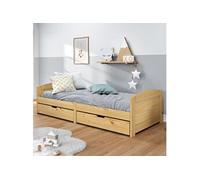 Lit de jour avec 2 tiroirs IRUN 90x200 cm bois de pin massif, canapé-lit, canapé lit de jour, cadre de lit de jour, lit d'appoint, lit de nuit