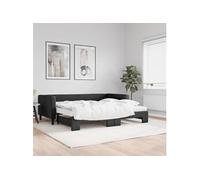 Lit de jour avec gigogne et matelas noir 90x200 cm tissu