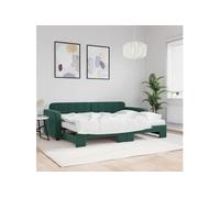 Lit de jour avec gigogne et matelas vert foncé 80x200cm velours 3196948