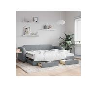 Lit de jour avec gigogne et tiroirs gris clair 80x200 cm tissu 3197665