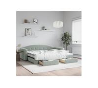 Lit de jour avec gigogne et tiroirs gris clair 90x200cm velours 3197349