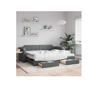 Lit de jour avec gigogne et tiroirs gris foncé 100x200 cm tissu 3197694