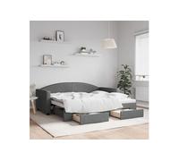 vidaXL Lit de jour avec gigogne et tiroirs Tissu gris foncé 90 x 190 cm