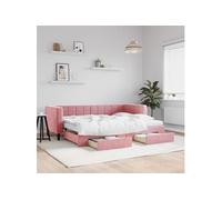 Vidaxl Lit De Jour Avec Gigogne Et Tiroirs Rose 80x200 Cm Velours Multicolore