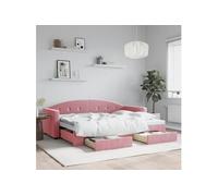 Lit de jour avec gigogne et tiroirs rose 80x200 cm velours 3197345