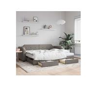 Lit de jour avec gigogne et tiroirs taupe 80x200 cm tissu 3197668