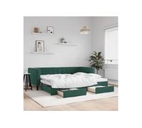 vidaXL Lit de jour avec gigogne et tiroirs – velours vert foncé 90x200 cm