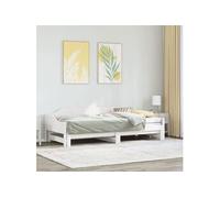 Lit de jour avec lit gigogne blanc 90x200 cm bois de pin massif, canapé-lit, lit d'invité, lit de jour en bois, lit 850906