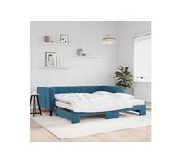 vidaXL Slaapbank onderschuifbed en matrassen 100x200 cm fluweel blauw3196721 Bleu G