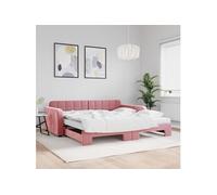 Vidaxl Lit De Jour Avec Lit Gigogne Et Matelas Rose 100x200 Cm Velours Multicolore