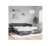vidaXL Lit de jour avec gigogne et tiroirs gris foncé 90x190cm velours