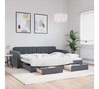 Vidaxl Lit De Jour Avec Gigogne Et Tiroirs Gris Foncé 90x190cm Velours Gris