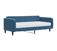 Lit de jour avec matelas - 100 x 200 cm - En velours bleu - Canapé-lit confortable pour chambre d'hôtes et petits espaces - Réglable en hauteur et peu encombrant