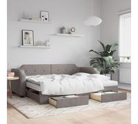 Lit de Jour Canapé-Lit Gigogne avec Tiroirs de Rangement, Convertible 2 en 1 pour Salon et Chambre d'amis, Tissu Taupe, 80x200 cm, Matelas Mousse Inclus, Design Moderne et Pratique