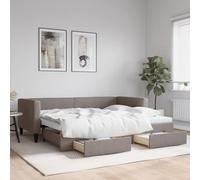 Lit de Jour Canapé Lit Gigogne avec Tiroirs de Rangement, Convertible 2 en 1 pour Salon et Chambre d'amis, sans Matelas, Taille 90x200 cm, Couleur Taupe, Design Moderne et Économique d'Espace