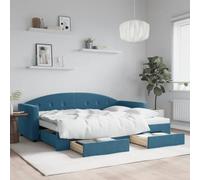 Lit de Jour Canapé Lit Gigogne avec Tiroirs de Rangement, Velours Bleu, Convertible 2 en 1 pour Salon et Chambre d’Amis, sans Matelas 80x200 cm, Design Moderne et Pratique