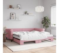 Vidaxl Lit De Jour Avec Gigogne Et Tiroirs Rose 100x200 Cm Velours Multicolore