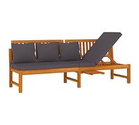 Lit de jour en bois d'acacia massif avec coussin gris - 200 x 60 x 75 cm - Pour jardin et terrasse - Lit d'extérieur avec rembourrage pour salon, île de relaxation, île solaire et balcon