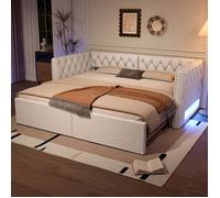 Lit de jour escamotable - RNCYN - 90x200 cm - Rembourrage en lin - Lumière LED intégrée - Extensible à 180x200 cm