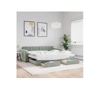 Vidaxl Lit De Jour Et Gigogne Et Tiroirs Gris Clair 100x200 Cm Velours Multicolore