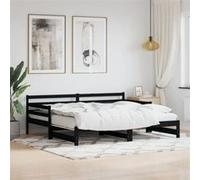 vidaXL Lit de Jour avec Lit Gigogne, Canapé-lit, Cadre de Lit d'Invité, Lit d'Appoint de Salon Salle de Séjour Intérieur, Noir 90x200 cm Bois de Pin Massif
