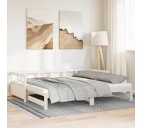 Lit de Jour Extensible en Bois de Pin Massif Blanc, avec Lit Gigogne et 2 Matelas en Mousse 90x200 cm, Cadre Robuste pour Chambre d'amis ou Salon