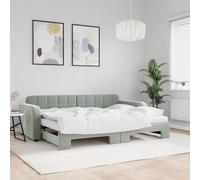 Lit de Jour Extensible Gris Clair 80x200cm, Cadre en Velours Doux avec Lit Gigogne et Deux Matelas en Mousse Confortable, Idéal pour Chambre d'amis