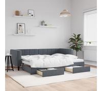 Lit de Jour Extensible Gris Foncé, Cadre en Velours Doux 80x200 cm avec Lit Gigogne, 2 Tiroirs de Rangement, Design Moderne pour Chambre, Salon