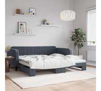Lit de Jour Extensible Gris Foncé en Velours, Cadre de Lit Double 100x200 cm avec Lit Gigogne, Base Solide pour Chambre d'amis, Design Moderne