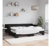 Lit de Jour Extensible Noir 80x200 cm avec Lit Gigogne et 2 Matelas en Mousse, Cadre en Tissu Durable, Idéal pour Chambre d'amis
