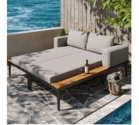 Lit de jour extérieur imperméable- Méridienne double en polyester CD - Cadre stable en métal et bois - Charge 150 gri CHAISE LONGUE