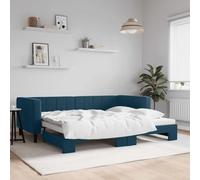 Lit de Jour Gigogne Bleu 90x200 cm, Cadre en Velours Doux, Métal et Bois Massif, Canapé-Lit Double Extensible pour Chambre d'amis, Design Moderne
