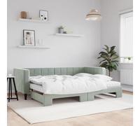 Lit de Jour Gigogne Velours Gris Clair 80x200cm, Canapé-Lit Polyvalent avec Deux Matelas en Mousse Confortables, Cadre Robuste en Bois et Métal, Design Moderne pour Chambre d'Hôtes