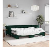 Lit de Jour Gigogne Velours Vert Foncé 80x200cm avec 2 Matelas en Mousse, Cadre Robuste pour Chambre d'Hôtes, Design Moderne Élégant