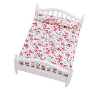 Lit de Maison de Poupée avec Motif Floral, Bois et Tissu Durables | Pour poupées à l\'échelle 1/12, artisanat exquis, matériaux sûrs, accessoire idéal pour la maison.