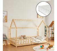 Lit cabane Hesel avec matelas à mousse froid 90 x 200 cm naturel [en.casa]