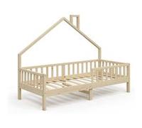 Lit cabane Noemi - VITALISPA - 90 x 200 cm - Bois massif - Barrière anti-chute - Naturel