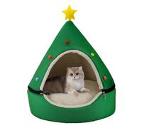 Lit de Noël pour Chat Amovible Arbre de Noël Lit pour Chat Auto-Chauffant Confortable Tipi pour Animaux Compagnie Grotte intérieure pour Chaton Vert - Maison