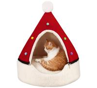 Lit de Noël pour Chat Amovible Arbre de Noël Lit pour Chat Auto-Chauffant Confortable Tipi pour Animaux Compagnie Grotte intérieure pour Chaton Rouge - Maison