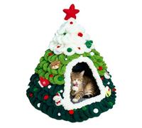 Lit de Noël pour chat - Design tricoté - Lit pour chat couvert - Pour chiot, , petit animal - Intérieur et extérieur - Maison et hiver