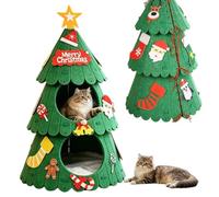 Lit de Noël pour Chat Nid pour Animal en Feutrine Chaude À Deux Niveaux | Grotte Pour Chat Avec Motif Bonhomme En D'Épices, Père Noël Et Cloche , Repos, , À